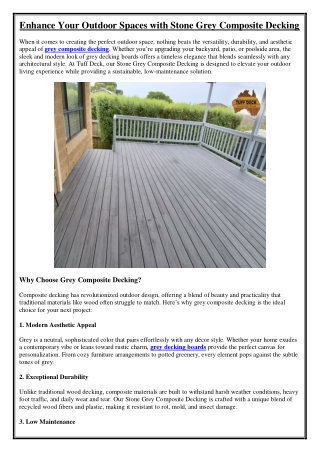 Enhance Your Outdoor Spaces with Stone Grey Composite Decking