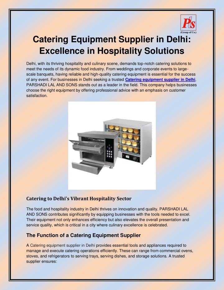 catering equipment supplier in delhi excellence