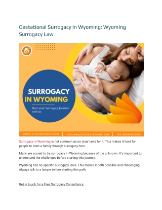 Gestational Surrogacy In Wyoming | Complete Surrogacy Agency