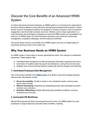 Discover the Core Benefits of an Advanced HRMS System