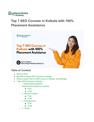 top 7 seo courses in kolkata with 100 placement