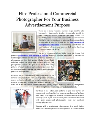 Hire Professional Commercial Photographer For Your Business Advertisement Purpos