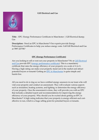 EPC: Energy Performance Certificate in Manchester | Gill Electrical &amp; Gas