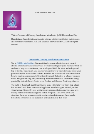 Commercial Catering Installations Manchester | Gill Electrical &amp; Gas