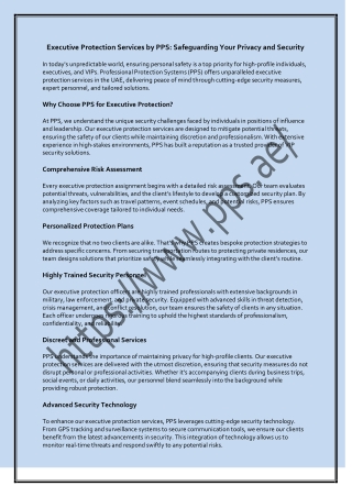 Executive Protection Services by PPS Safeguarding Your Privacy and Security