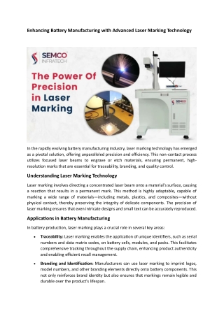 Enhancing Battery Manufacturing with Advanced Laser Marking Technology