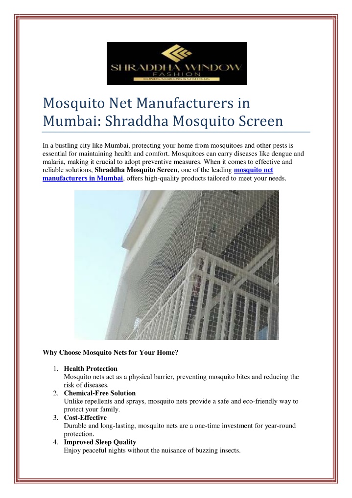 mosquito net manufacturers in mumbai shraddha