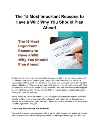 The 15 Most Important Reasons to Have a Will_ Why You Should Plan Ahead