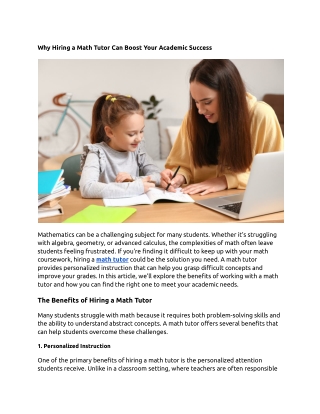 why hiring a math tutor can boost your academic
