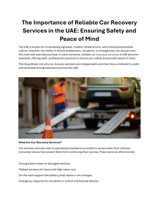 The Importance of Reliable Car Recovery Services in the UAE