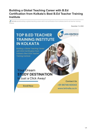 letindia.co.in-Building a Global Teaching Career with BEd Certification from Kolkatas Best BEd Teacher Training Inst