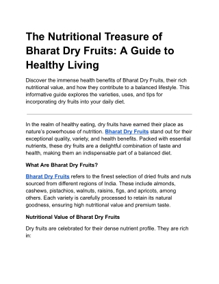 The Nutritional Treasure of Bharat Dry Fruits_ A Guide to Healthy Living