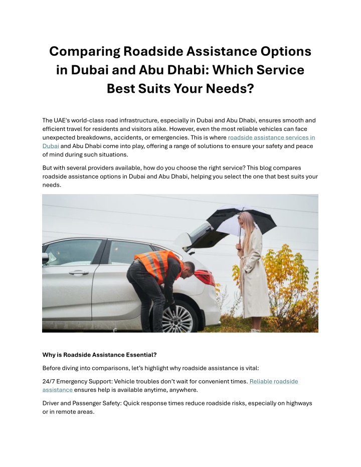 comparing roadside assistance options in dubai