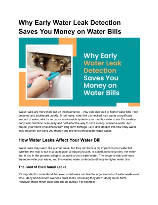 Why Early Water Leak Detection Saves You Money on Water Bills