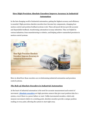 How High-Precision Absolute Encoders Improve Accuracy in Industrial Automation