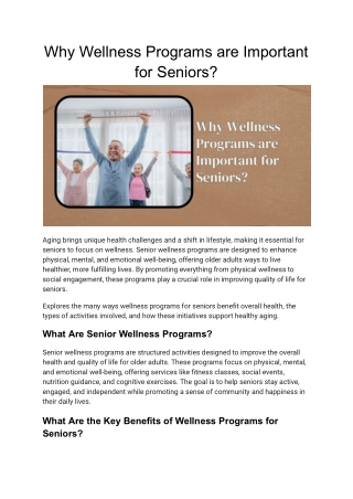 Why Wellness Programs are Important for Seniors