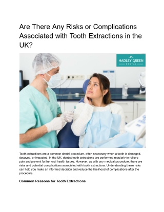 Are There Any Risks or Complications Associated with Tooth Extractions in the UK