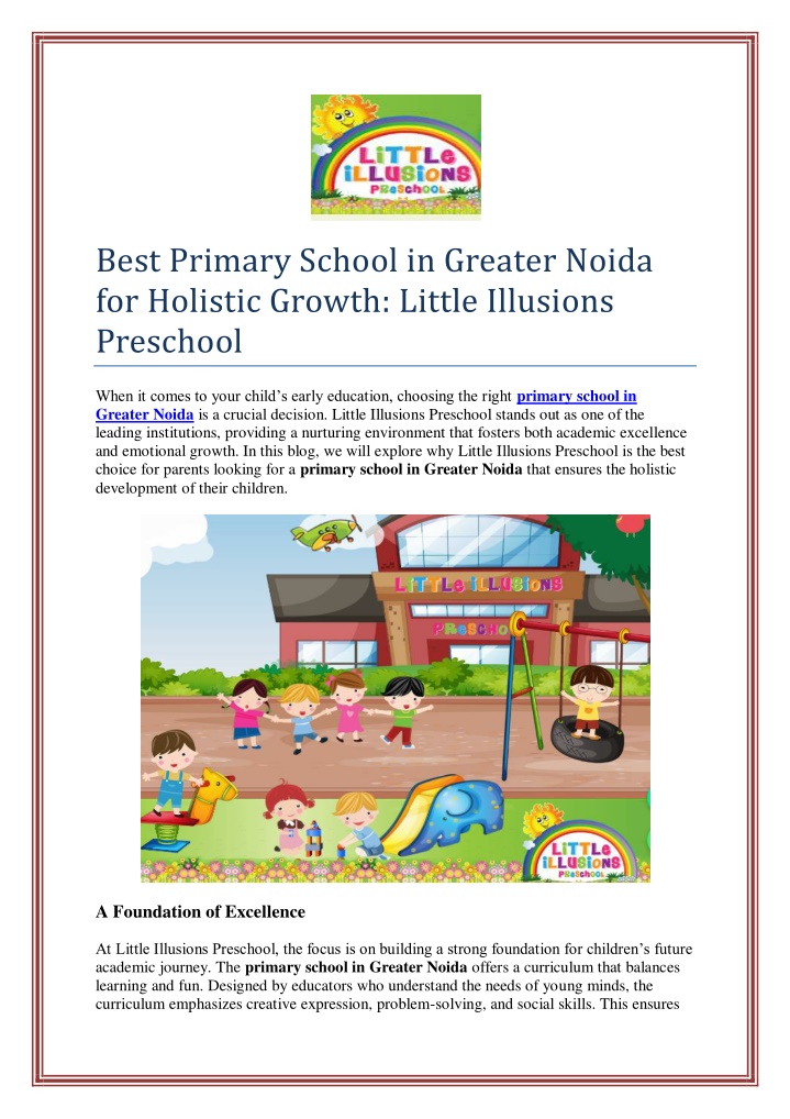 best primary school in greater noida for holistic