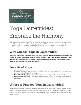 Yoga Laurentides - Reconnect with Mind and Body in the Heart of Nature