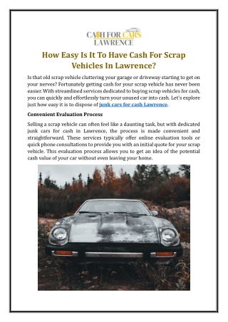 How Easy Is It To Have Cash For Scrap Vehicles In Lawrence?