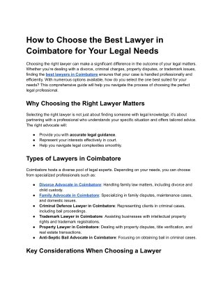 How to Choose the Best Lawyer in Coimbatore for Your Legal Needs