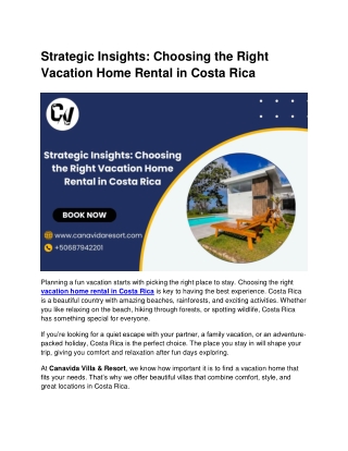 Strategic Insights Choosing the Right Vacation Home Rental in Costa Rica