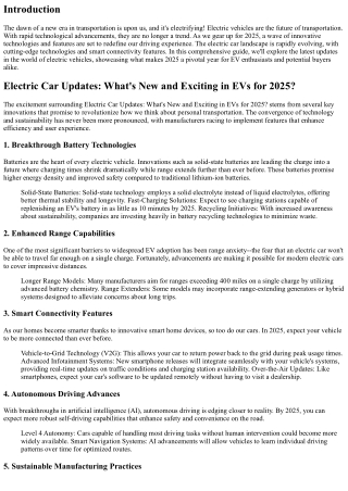 Electric Car Updates - What's new and exciting in EVs by 2025?