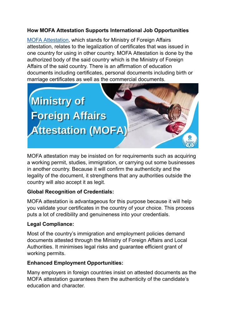 how mofa attestation supports international