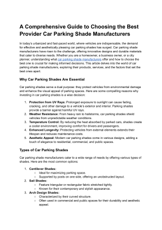 A Comprehensive Guide to Choosing the Best Provider Car Parking Shade Manufacturers - Google Docs