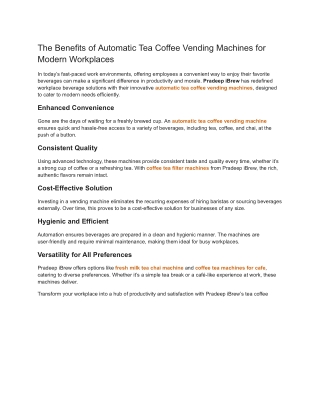 the benefits of automatic tea coffee vending