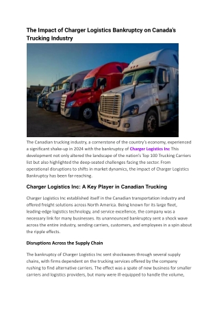 Charger Logistics Bankruptcy A Turning Point for Trucking in Canada