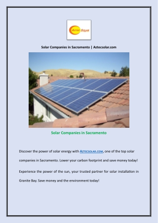 Solar Companies in Sacramento | Aztecsolar.com