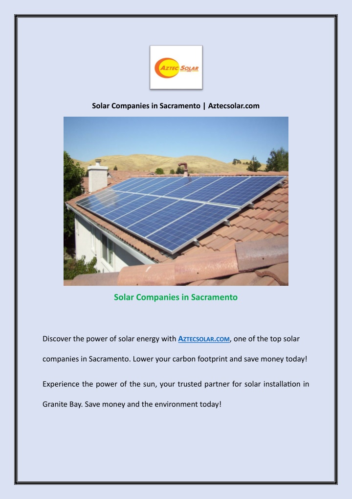 solar companies in sacramento aztecsolar com