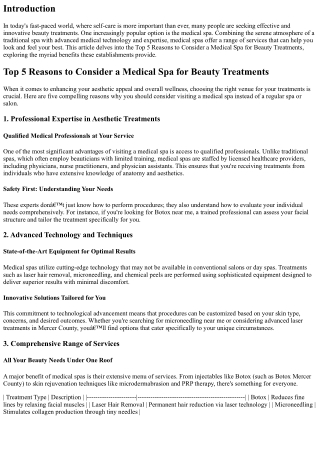 “Top 5 Reasons to Consider a Medical Spa for Beauty Treatments”