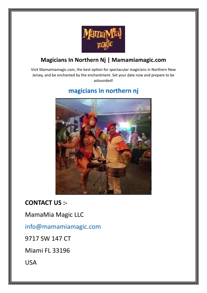 magicians in northern nj mamamiamagic com