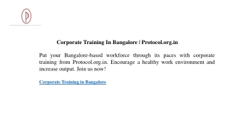 Corporate Training In Bangalore Protocol.org.in