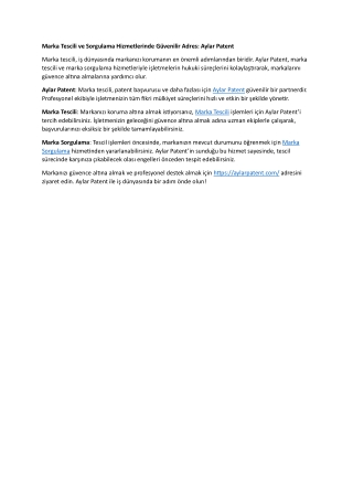 Marka Tescili ve Sorgulama Hizmetlerinde Güvenilir Adres Aylar Patent