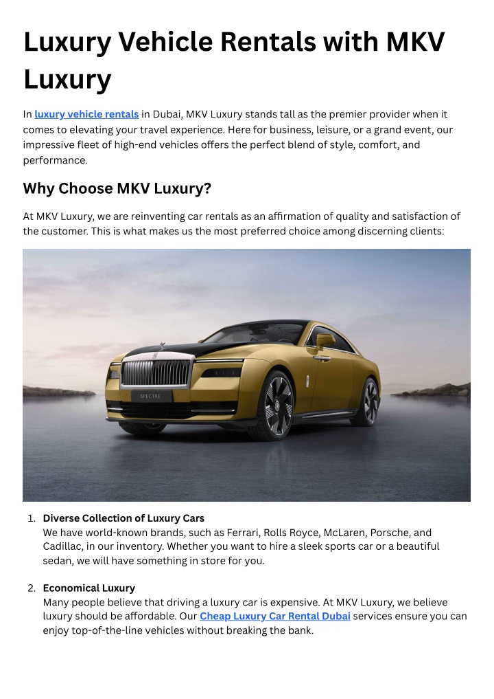 luxury vehicle rentals with mkv luxury