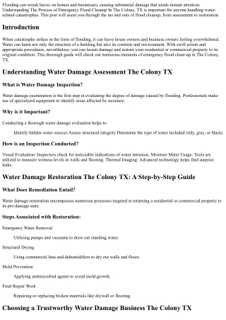 The Process of Emergency Situation Flood Clean-up In THe colony, Tx