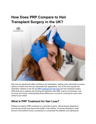 How Does PRP Compare to Hair Transplant Surgery in the UK