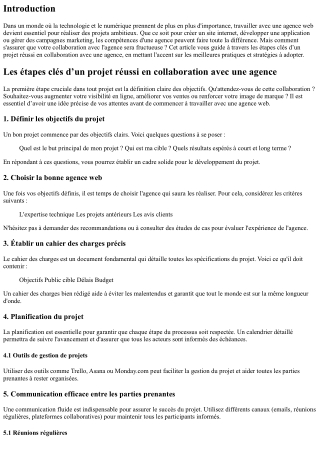 Les étapes clés d’un projet réussi en collaboration avec une agence