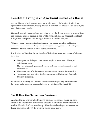 Benefits of Living in an Apartment instead of a House