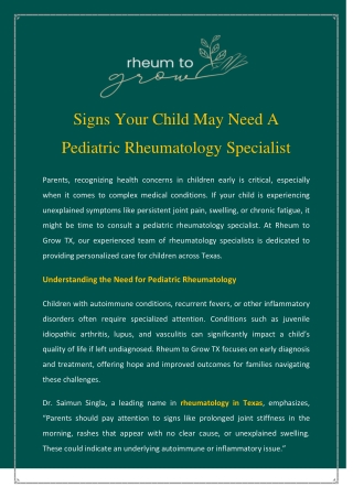 Signs Your Child May Need A Pediatric Rheumatology Specialist