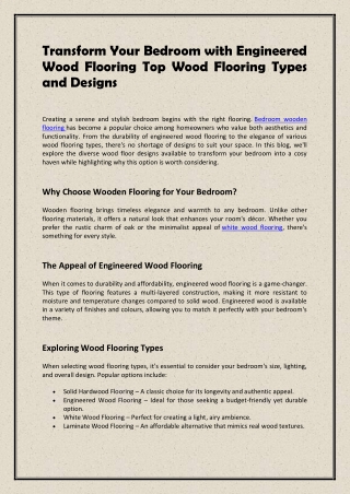 Transform Your Bedroom with Engineered Wood Flooring Top Wood Flooring Types and Designs