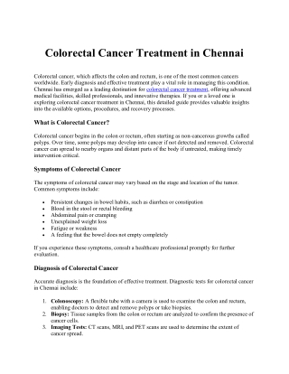Colorectal cancer treatment in chennai