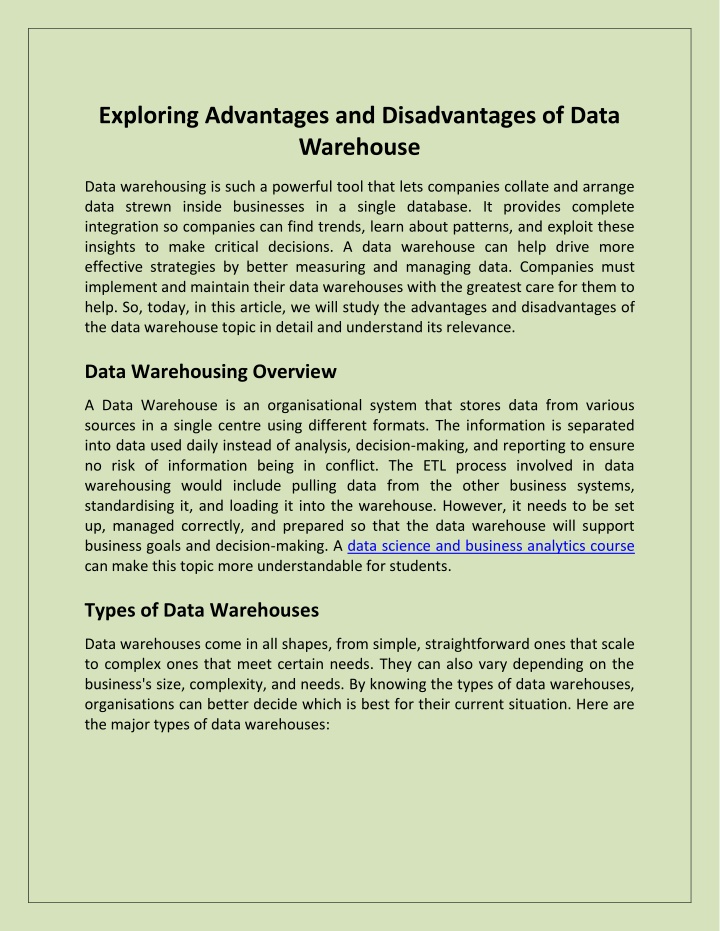 exploring advantages and disadvantages of data