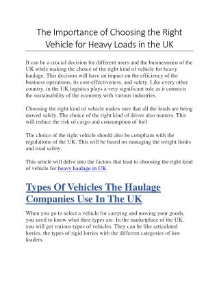 The Importance of Choosing the Right Vehicle for Heavy Loads in the UK