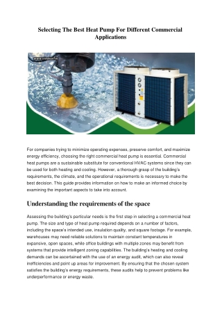 selecting the best heat pump for different
