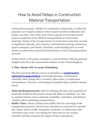 How to Avoid Delays in Construction Material Transportation