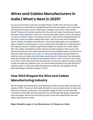 What’s Next for Wires and Cables Manufacturers in India?